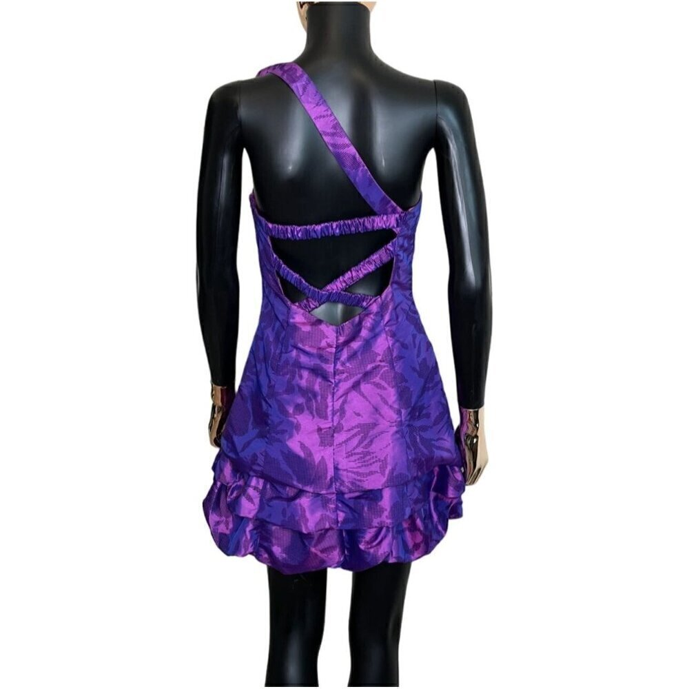 Roberta Purple One Shoulder Jacquard Mini Dress Sz 6 Cocktail Wedding Guest - Picture 3 of 9